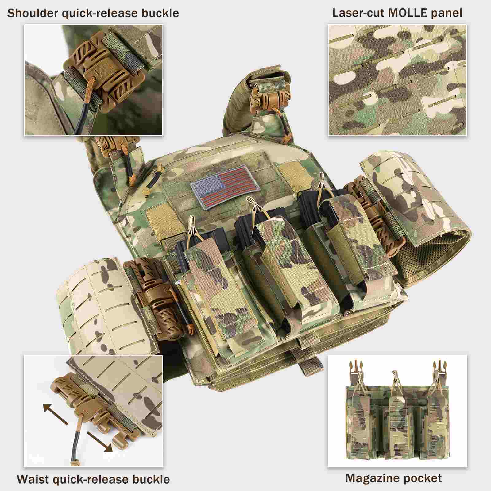 Votagoo 601 Laser Cut Molle Vest Adjustable Plate Carrier Tactical Military Vest-2