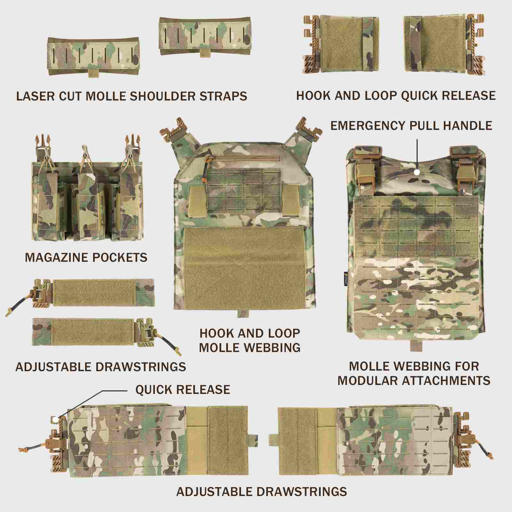 Votagoo 601 Laser Cut Molle Vest Adjustable Plate Carrier Tactical Military Vest-3