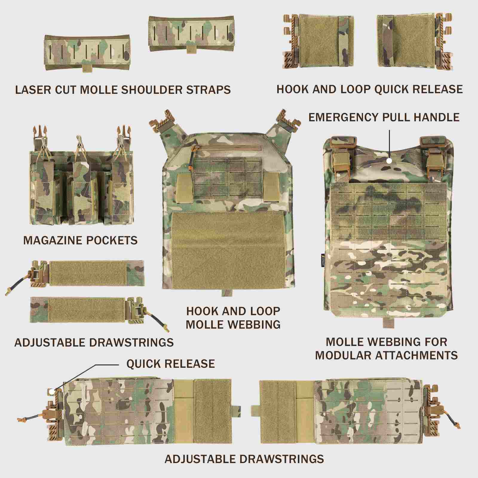 Votagoo 601 Laser Cut Molle Vest Adjustable Plate Carrier Tactical Military Vest-3