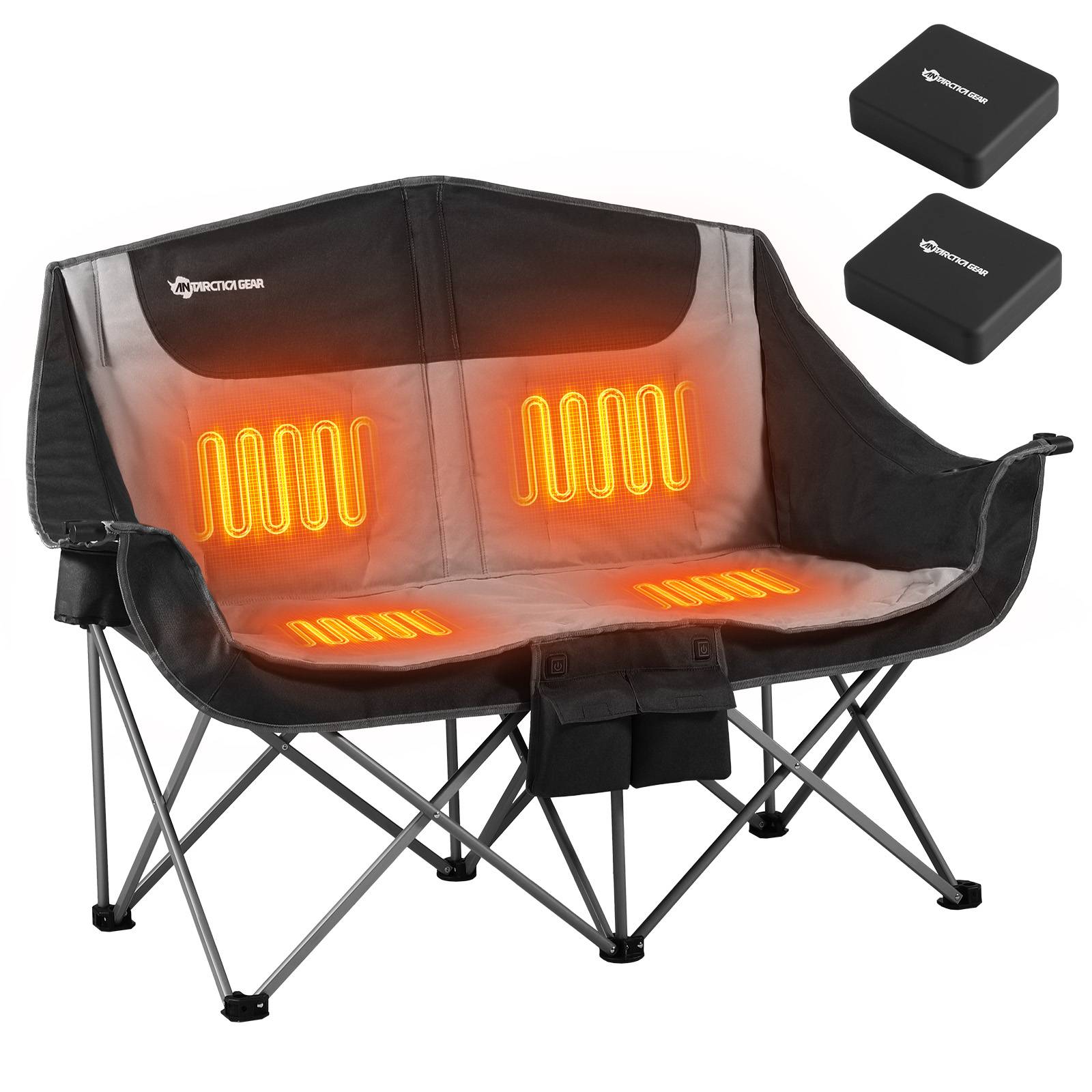 ANTARCTICA GEAR Heated Double Camping Chair, 2-Person Folding Chair Heated Portable Loveseat Chair-5