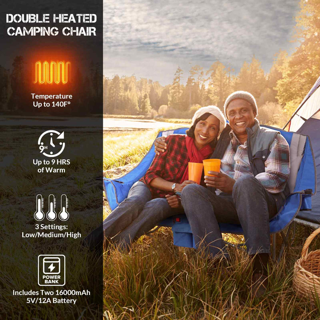 ANTARCTICA GEAR Heated Double Camping Chair, 2-Person Folding Chair Heated Portable Loveseat Chair-3