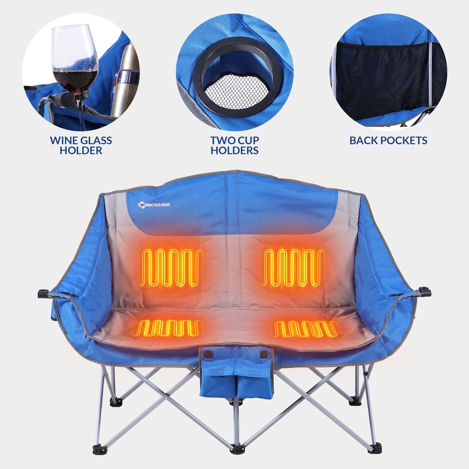 ANTARCTICA GEAR Heated Double Camping Chair, 2-Person Folding Chair Heated Portable Loveseat Chair-1