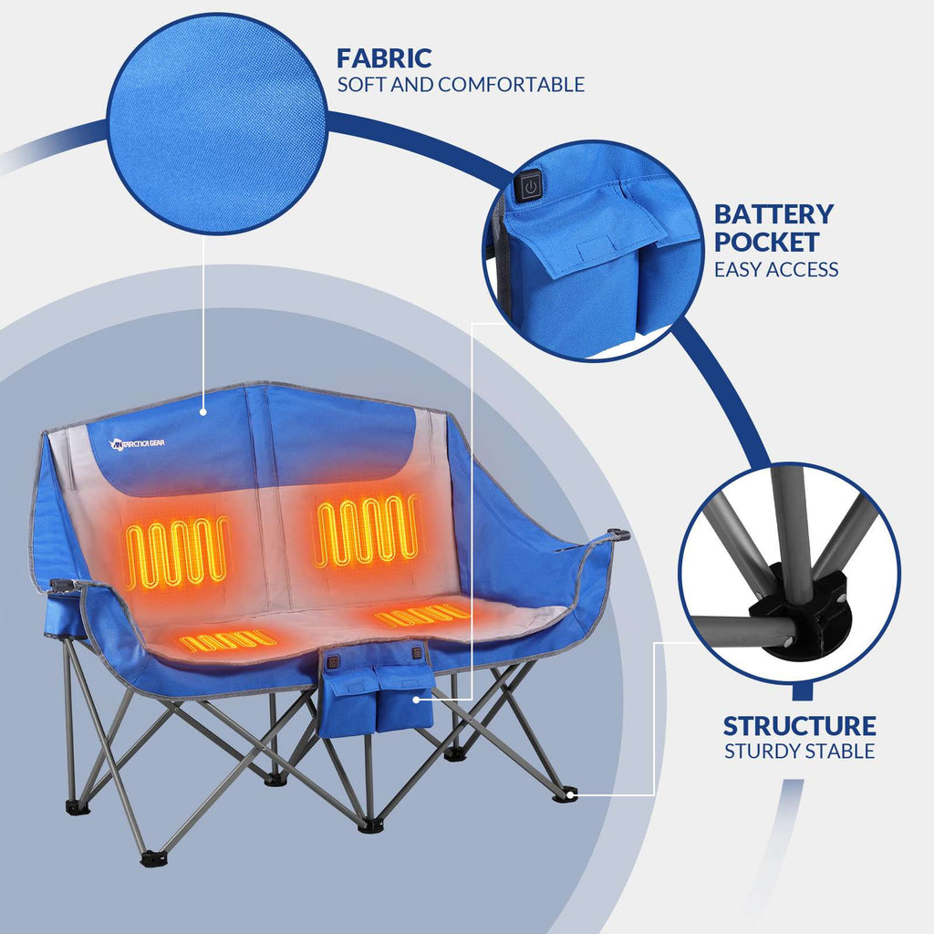 ANTARCTICA GEAR Heated Double Camping Chair, 2-Person Folding Chair Heated Portable Loveseat Chair-4