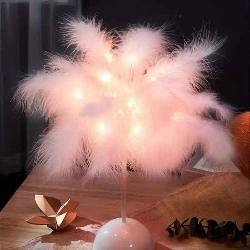 Feather Touch Table Lamp - Pink | Bedroom Interior Decor Light-3